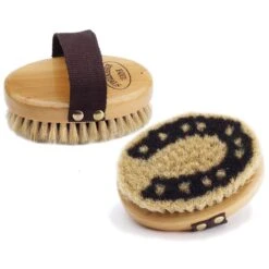 Equi-Essentials Wood Back Horse Hair Horseshoe Body Brush - Natural