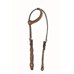 Western Rawhide Jim Taylor Performance Floral Scallop One Ear Headstall - Two Tone Brown