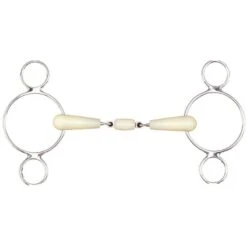 Happy Mouth Bits Double Jointed Roller 2-Ring Gag - Stainless Steel