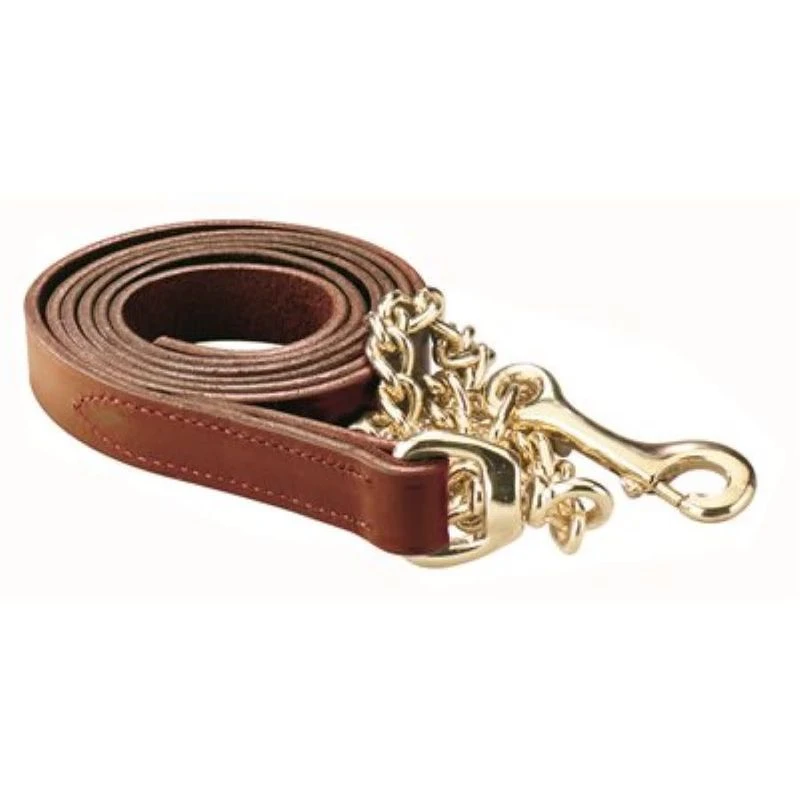Perri's 1" Leather Lead W/Chain - Chestnut/Brass 3 Perri's 1" Leather Lead W/Chain - Chestnut/Brass