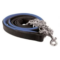 Perri's Padded Leather Lead W/Chain - Black/Blue/Stainless