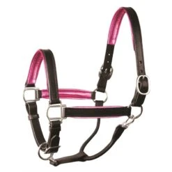 Perri's 1" Metallic Padded Leather Halter - Black/Pink Metallic