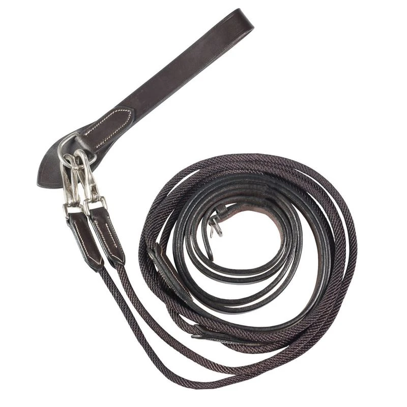 Horze Sparta Nylon/Leather Draw Reins - Dark Brown 3 Horze Sparta Nylon/Leather Draw Reins - Dark Brown