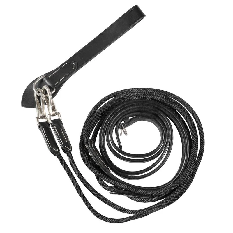 Horze Sparta Nylon/Leather Draw Reins - Black 3 Horze Sparta Nylon/Leather Draw Reins - Black